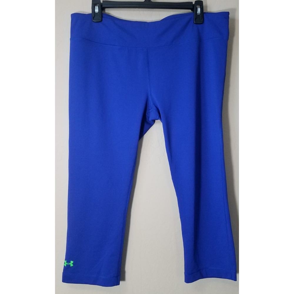 Under Armour Capri Pants Women‎ sz Large Blue Heat Gear Fitted Gym Leggings